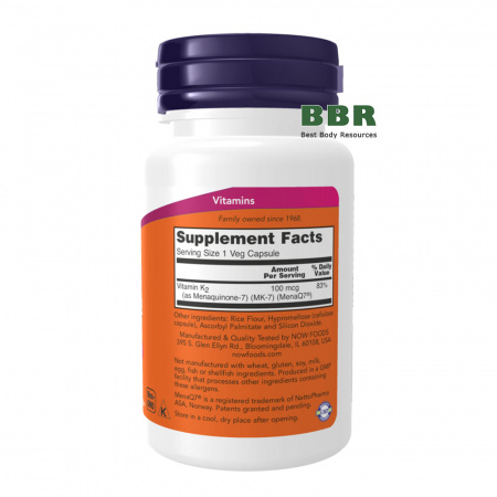MK-7 Vitamin K-2 100mcg 60 Veg Caps, NOW Foods