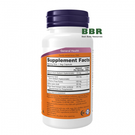 Hyaluronic Acid 100mg 60 Veg Caps, NOW Foods