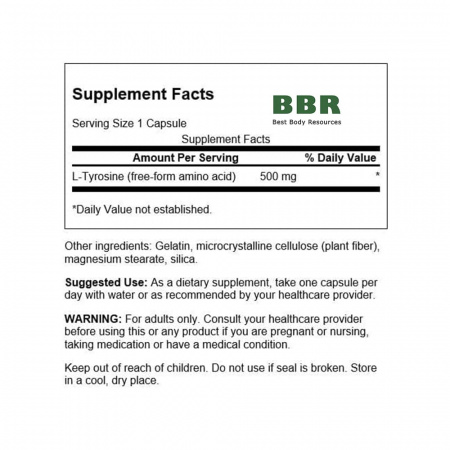 L-Tyrosine 500mg 100 Caps, Swanson