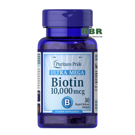 Biotin 10000mcg 30 Softgels, Puritan`s Pride