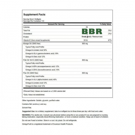 MultiOmega 3-6-9 Flax, Borage & Fish Oils 220 Softgels, Swanson