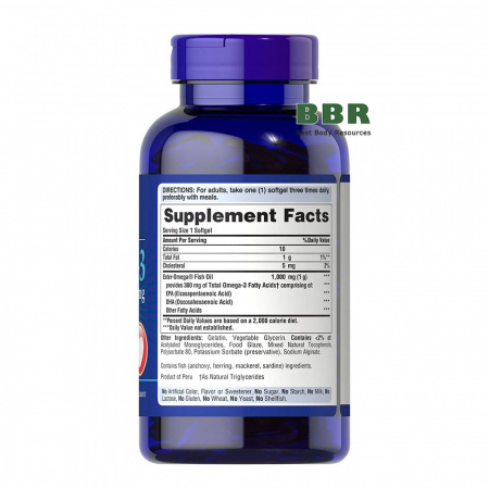 Omega 3 Fish Oil 1000mg 200 Coated Softgels, Puritans Pride