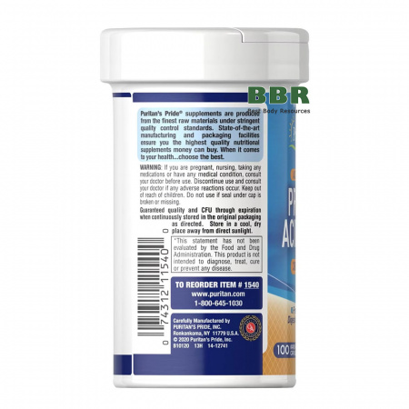 Probiotic Acidophilus 3 Billion Live Cultures 100 Caps, Puritans Pride