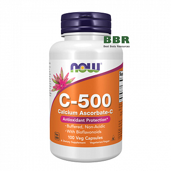 Vitamin C-500 Calcium Ascorbate-C with Bioflavonoids 100 Veg Caps, NOW Foods