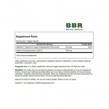 Extra Strenght Vitamins D3 & K2 60 Veg Caps, Swanson