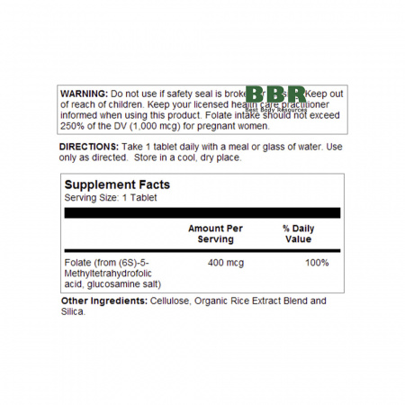 Methyl Folate 400mcg 90 Tabs, KAL