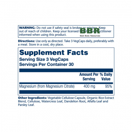 Magnesium Citrate 400mg 90 Caps, Solaray
