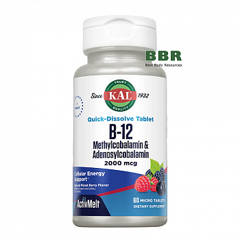 B-12 Methylcobalamin & Adenosylcobalamin 2000mcg 60 Tabs, KAL