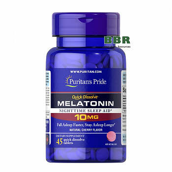Quick Dissolve Melatonin 10mg Cherry 45 Tabs, Puritans Pride