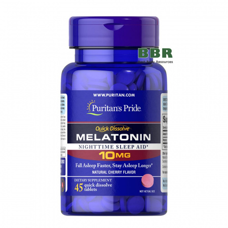 Quick Dissolve Melatonin 10mg Cherry 45 Tabs, Puritans Pride