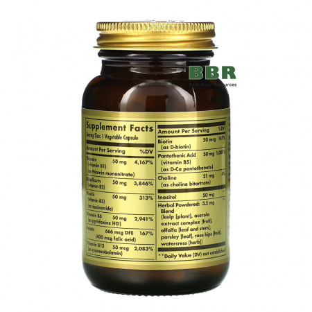 Vitamin B-Complex 50 100 Veg Caps, Solgar