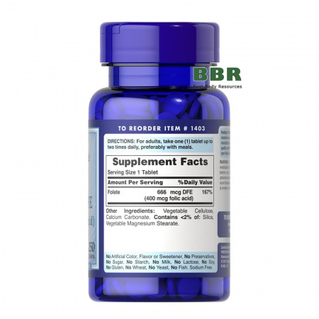 Folate 666mcg DFE 250 Tabs, Puritans Pride