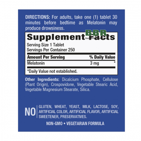 Melatonin 3mg 250tab, PipingRock