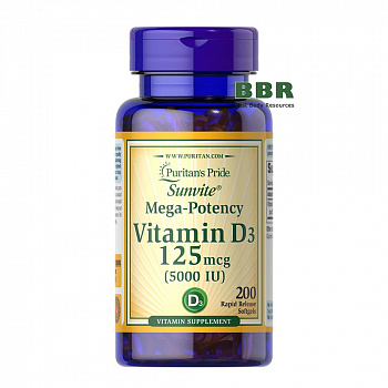 Vitamin D3 5000iu 200 Softgels, Puritans Pride