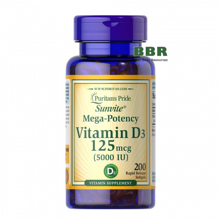 Vitamin D3 5000iu 200 Softgels, Puritans Pride