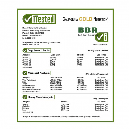 Daily Multivitamins 60 Veg Caps, California GOLD Nutrition