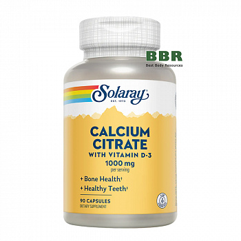 Calcium Citrate Vitamin D-3 1000mg 90 Caps, Solaray