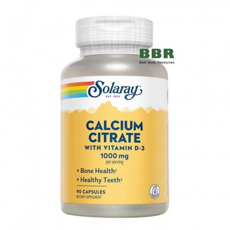 Calcium Citrate Vitamin D-3 1000mg 90 Caps, Solaray