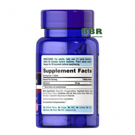 Quick Dissolve Melatonin 10mg Cherry 45 Tabs, Puritans Pride