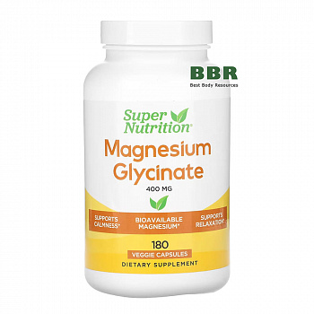 Magnesium Glycinate 400mg 180 Veg Caps, Super Nutrition