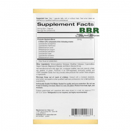 LactoBif 5 Probiotics 60 Veg Caps, California GOLD Nutrition