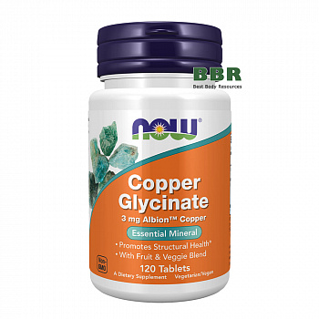 Copper Glycinate 3mg 120 Tabs, NOW Foods