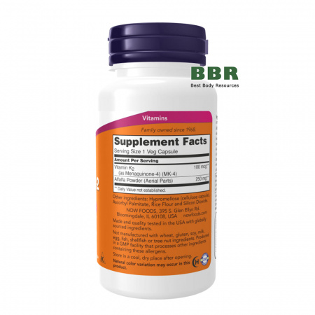 Vitamin K-2 100mcg 250 Veg Caps, NOW Foods