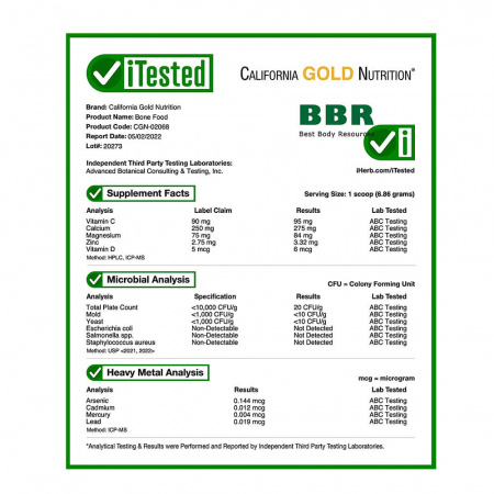 Bone Food and Joint Support 411g, California GOLD Nutrition