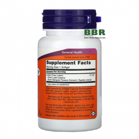 Lutein 10mg 60 Softgels, NOW Foods