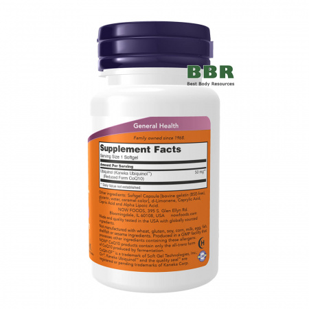 Ubiquinol CoQH-CF 50mg 60 Softgels, NOW Foods