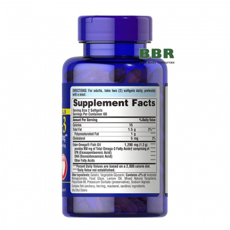 Omega 3 Fish Oil 1290mg 120 Mini Softgels, Puritans Pride