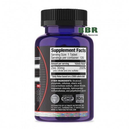 Zinc 30mg 120 Tabs, Ultimate Nutrition