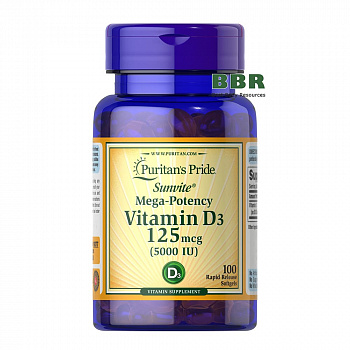 Vitamin D3 5000iu 100 Softgels, Puritans Pride