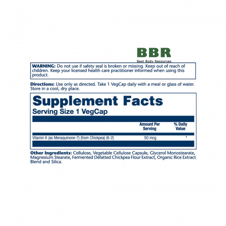 Vitamin K-2 MenaQ7 50mcg 30 Veg Caps, Solaray