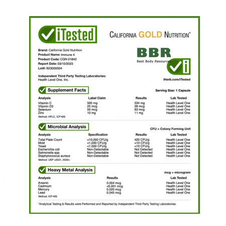 Immune 4 60 Veg Caps, California GOLD Nutrition