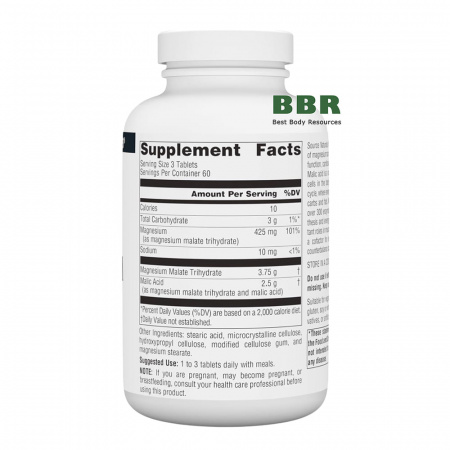 Magnesium Malate 180 Tabs, Source Naturals