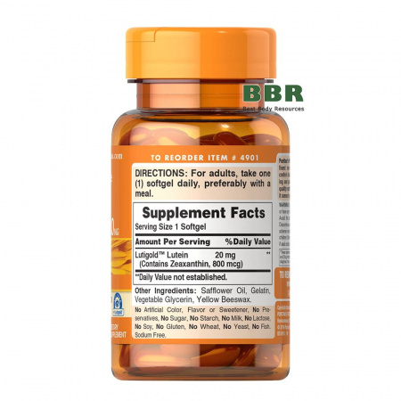 Lutein 20mg with Zeaxanthin 60 Softgels, Puritans Pride