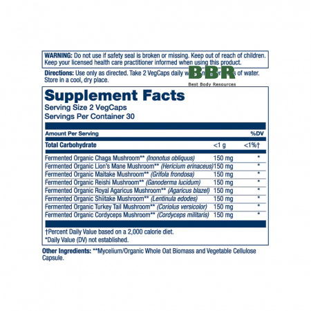 Fermented Mushroom Complete 1200mg 60 Veg Caps, Solaray