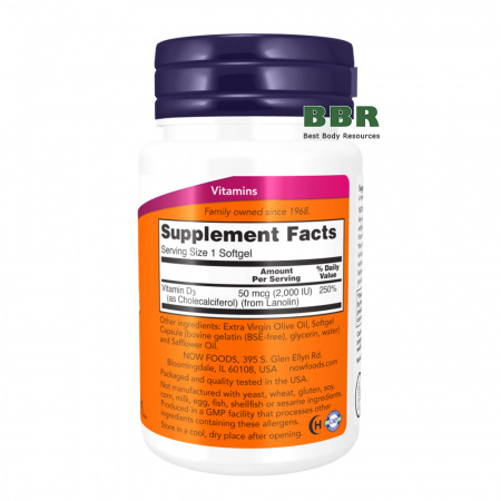 Vitamin D-3 2000iu 240 Softgels, NOW Foods