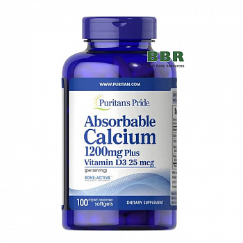 Absorbable Calcium 1200mg plus Vitamin D3 1000iu 100 Softgels, Puritans Pride