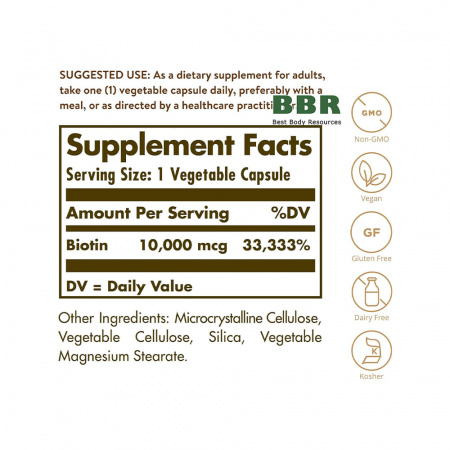 Biotin 10.000mcg 60 Veg Caps, Solgar
