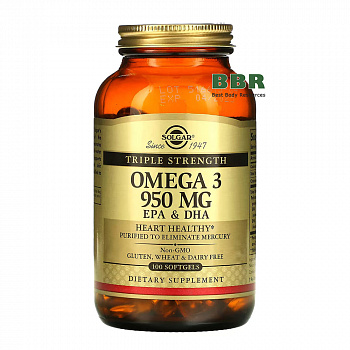Omega 3 950mg EPA & DHA Triple Strength 100 Softgels, Solgar