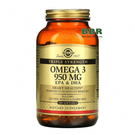 Omega 3 950mg EPA & DHA Triple Strength 100 Softgels, Solgar