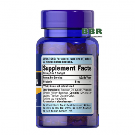 Melatonin 5mg 60 Softgels, Puritans Pride