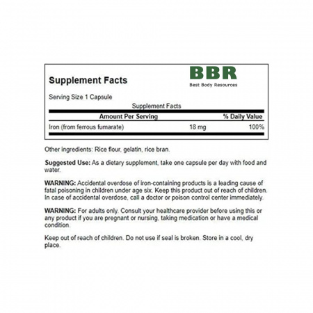 Iron Ferrous Fumarate 18mg 60 Caps, Swanson