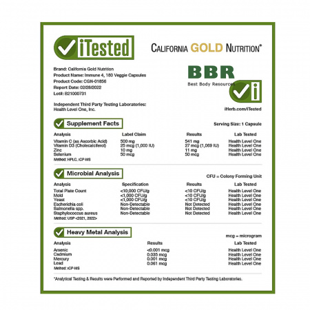 Immune 4 180 Veg Caps, California GOLD Nutrition