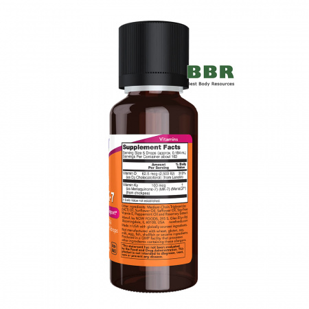 Liquid D-3 & MK-7 2500iu / 100mcg 30ml, NOW Foods