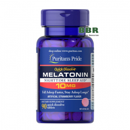 Quick Dissolve Melatonin 10mg Strawberry 90 Tabs, Puritans Pride