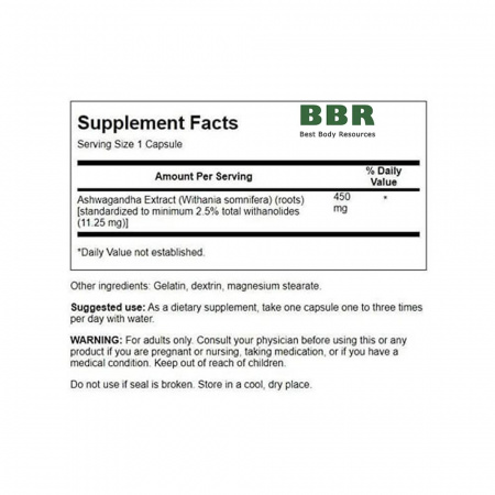 Ashwagandha Extract 450mg 100 Caps, Swanson