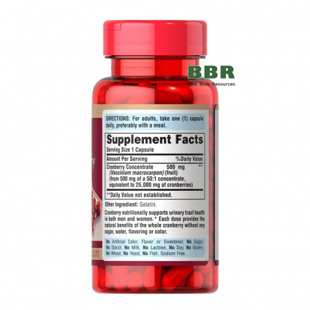 Naturally Sourced Cranberry 500mg 60 Caps, Puritans Pride